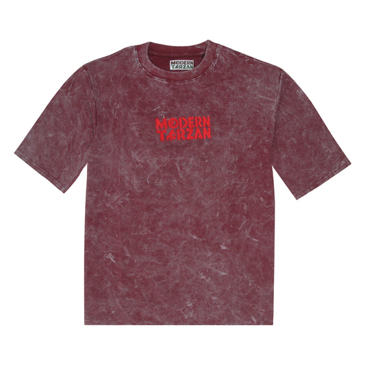 Acid Wash - Maroon Oversized Embroidery T-shirt